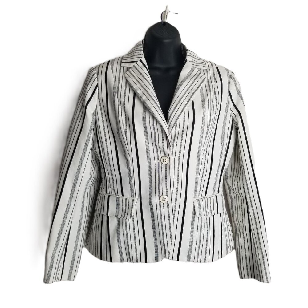 New York Company 7th Avenue Striped Blazer Black White Parisian Chic Size 6